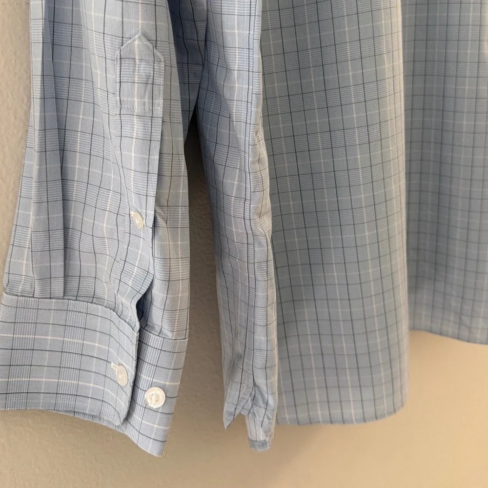 Bonobos Mens Wrinkle-Free Standard Fit Grid Dress Shirt Blue White 17 x 35